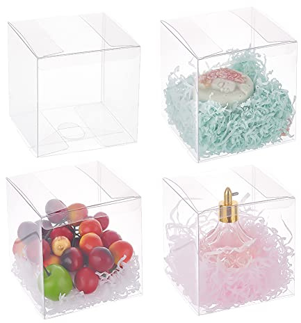 BENECREAT 20PCS Scatola di PVC Plastica Pieghevole 11x11x11cm Contenitore di Regalo Trasparente Contenitore di Cioccolato Dolce per Festa Nuziale Compleanno