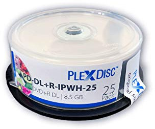 Optodisc PlexDisc DVD + R DL, 25 Piezas, 8X, 8.5GB, Doble Capa, imprimible por inyección de Tinta, Blanco Mate