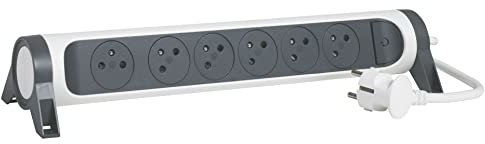 LEGRAND - Multiprise Rotative Avec Interrupteur à Voyant LED - 6 Prises Surface avec Terre - Cordon 1,5m - Blanc et Gris Foncé
