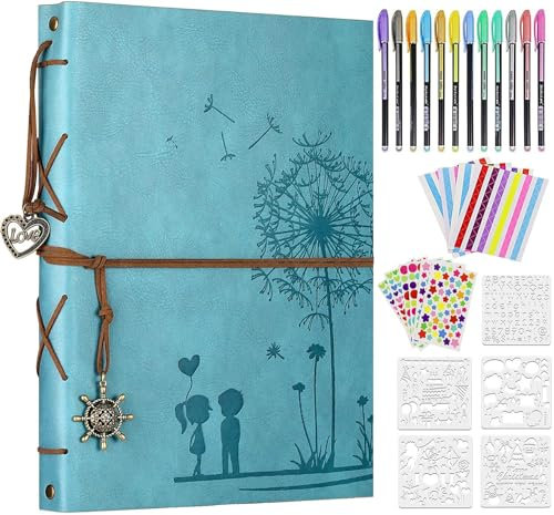 ZEEYUAN Leder Fotoalbum 60 Seiten zum Selbstgestalten Nieten Scrapbook Fotobuch zum Einkleben Schwarze Seiten Perfekt als Familienalbum Reisealbum Hochzeitsgästebuch für Mama Papa und Freunde