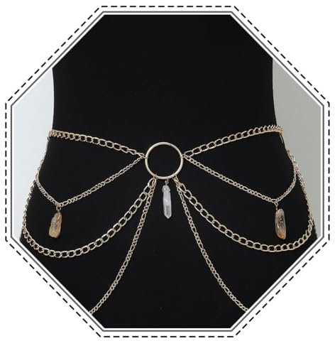 Jovono Geschichtete Taillenkette, goldfarbene Kristall-Körperkette, Kreis, Bauchkette, Gürtel für Abschlussball, Party, Festival, sexy Körperschmuck für Frauen und Mädchen