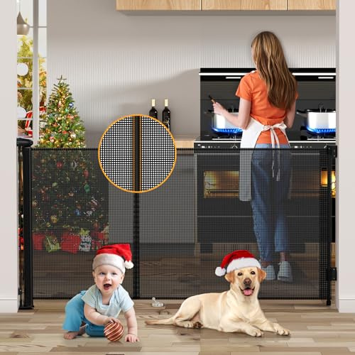 Uamector 138-Inch Extra Wide Retractable Baby Gate & Dog Gate, Reinforced Mesh Safety Gate Adjustable for Large Openings - Stairs, Doorways, Hallways - Indoor/Outdoor Use