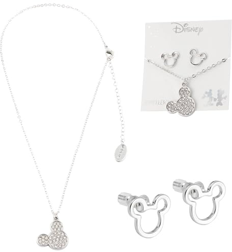 Disney Juegos de Joyas para Niña Pulsera Niña Aretes Pendientes Accesorios (Plata Mickey)