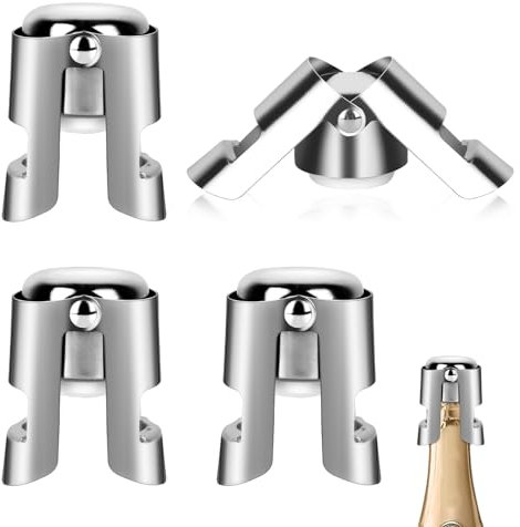 4 Stück Champagnerflaschenverschlüsse, wiederverwendbare Edelstahl Sektflaschenverschlüsse, auslaufsichere Weinflaschendichtkappen für Wein, Champagner, Bier