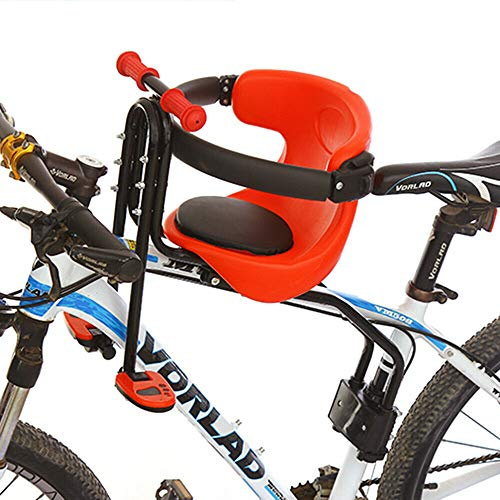 TESUGN Asiento de bicicleta infantil, asiento delantero de bicicleta para niños, asiento de seguridad ajustable con pedal, asiento de bicicleta portátil para todas las bicicletas de montaña de adultos