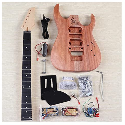 Fachmann E-Gitarren-Bausatz E-Gitarren-Kit Mit Allem Zubehör Okoume-Holzkorpus, Ahornhals, Schwarzes Schlagbrett, Unlackiert Selbstbau Gitarrenkit