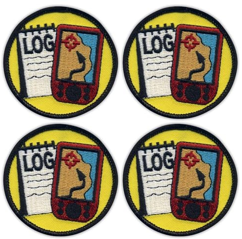 Set of Four - Patchion Geocaching Log and GPS Merit - Round 2.5 - Black Hook and Loop - Embroidered Patch/Badge/Emblem