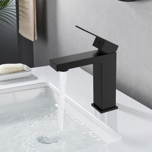 BuntHaus Robinet Salle Bain Noir, Robinet Lavabo en Acier inoxydable, Mitigeur Monocommande, Support Chaud et Froid, Hauteur de bec 119 mm,Avec 50 cm Tuyau