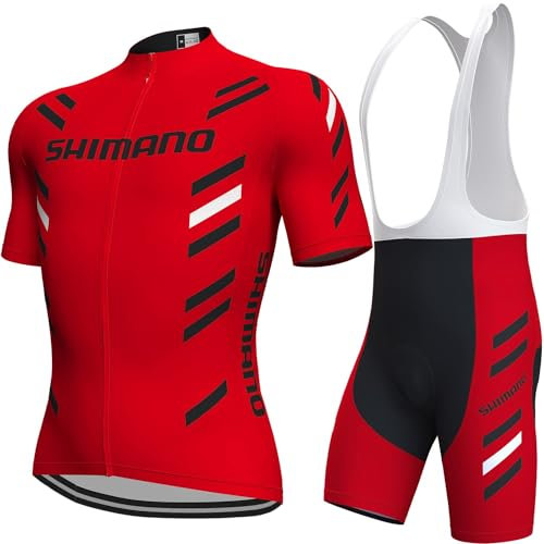 Fenovel Fahrradtrikot, Herren Fahrradanzug, Schnell Trocknender Und Atmungsaktiver Radsportanzug, 19D Gepolsterte Hosenträger Shorts (Red, L)