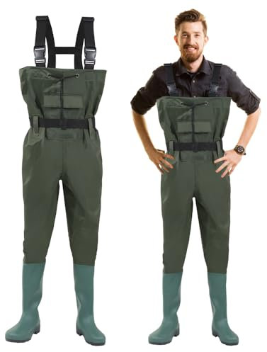 Izrielar Wathose Herren Wasserdicht, 70D Nylon Composite PVC Anglerhose, Fischerhose mit rutschfesten Gummistiefeln, Teichhose, Hochwasserhose, geeignet für Baustellen, Angeln, Bauernhöfe, Gärten