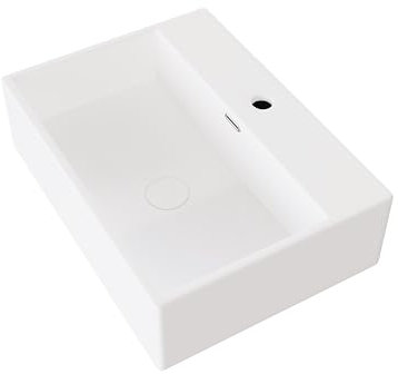 Eridanus White Gloss Ceramic Basin, Rectangular Wall-Hung Sink for Countertop Installation, Vitreous China Square Washbasin for Cloakroom Vanities, Vessel Sink 520 x 380 x 150mm