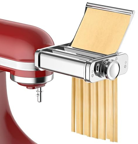 3-in-1 Pasta Attachment for KitchenAid Stand Mixer, Stainless Steel Pasta Maker for KitchenAid Mixer Attachments, Pasta Maker Includes Pasta Roller, Spaghetti & Fettuccine Cutter by Cofun