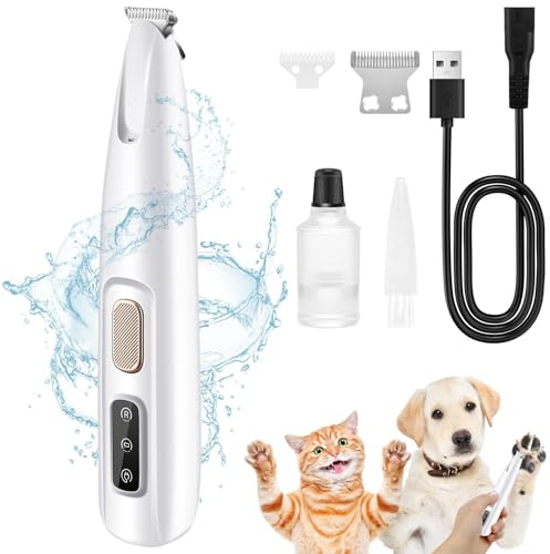 NEUTYPECHIC Tondeuse Chien Professionnelle, Tondeuse Electrique Chiens Chats avec Lumière LED, Tondeuse Faible Bruit avec 2 Têtes de Coupe, Rechargeable par USB, pour Pattes, Oreilles, Corps