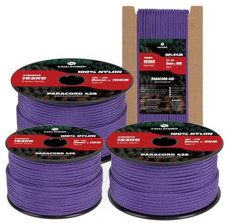 425 Paracord 3mm x 30m Corda 100% Nylon Tipo II 3 Fili Corda Paracadute | Supporto 192kg (425lbs), Nylon, Resistente, Sopravvivenza, Esterno, Fatto a Mano