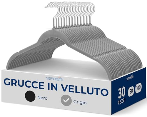 SereneLife Coat Hangers, Velvet Hangers for Clothes, 30 Pcs Non Slip Slim Space Saving Adult Hanger with 360° Swivel Hooks, For Tops, Jackets, Blouses, & Strappy Dresses - Black