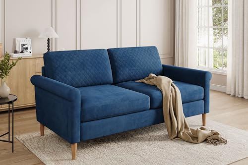 Moziel Divano a 2 posti, Divanetto 2 Persone in tessuto da 164 cm con tasche portaoggetti, montaggio senza attrezzi, divano imbottito (Blu, Divano a 2 posti)
