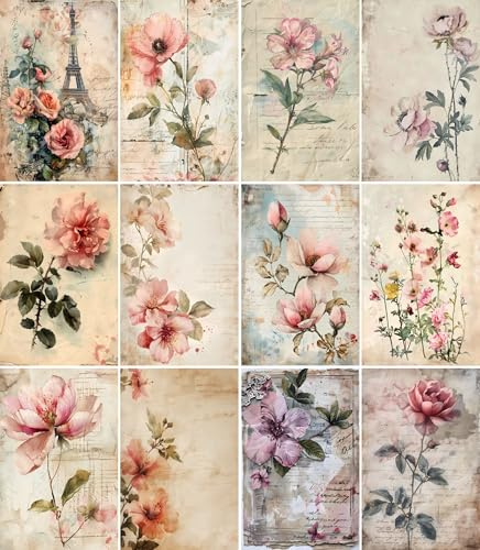 Carta di riso floreale vintage, 20 x 26,5 cm (6 fogli) – 6 x carte per decoupage per collage, tecnica mista, creazione di biglietti e artigianato, decoupage CRAFT KREATIVELY
