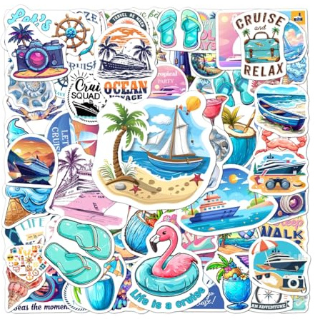 108 PCS Cruise Travel Stickers, Nautical Vacation Sticker Pack, Waterproof Vinyl Ocean Travel Decals for Luggage, Scrapbooking, Water Bottle, Laptop, Journal, Guitar, Cruise Ship