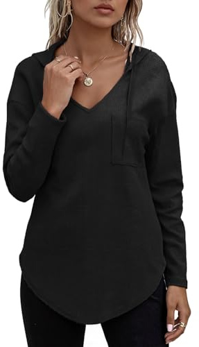 CheChury Felpa Donna con Cappuccio Maglione Scollo a V Autunno Maglia Maniche Lunghe Camicia Elegante Felpe Oversize Maglie Primaverili Casual Felpa Leggera Donna T-Shirt Manica Lunga Maglietta Hoodie
