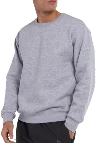 LABEL APPAREL Men's Classic Crew Neck Sweatshirt – Heavyweight 300GSM, Soft Fleece Lined Long Sleeve Pullover, Durable & Wrinkle-Resistant Cotton Blend Jumper (Grey - X-Large)