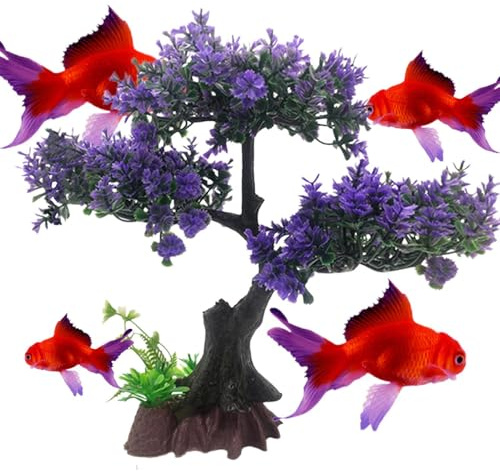 Plantas de acuario – Plantas artificiales de paisaje acuático para peces – Juego de decoración de acuario de árbol de flores y hierba, decoración de plantas de PVC para el hogar y la oficina