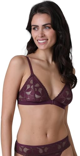 Lovable Reggiseno in Pizzo Senza Ferretto con Coppa Triangolare - Eleganza e Comfort - Art Flower Lace Donna, Viola Scuro 4 - L - 4