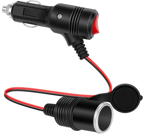 Alargador Cable Mechero Coche con Interruptor 12V/24V Cable de Extensión Conector Alargador Enchufe Encendedor de Cigarrillos Fusible 15A para Coche Furgoneta Caravana Barco Moto, 50cm