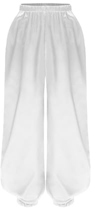 Oyolan Barn pojke haremsbyxor kung fu kampsport traditionell kinesisk Tai Chi satin byxor sport, Vitt och blått, 7-8 ans