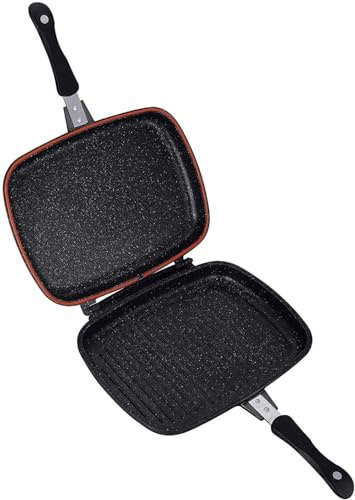 fashion home Pagano Bavaria Doppia Padella Griglia in Pietra Lavica Antiaderente, Piastra Apribile per Cottura Sopra e Sotto, Ideale per Carne, Pesce e Verdure, 40 cm