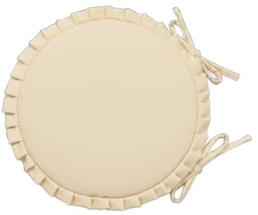CASABELLAPIU Cuscino Rotondo Per Sedie Interno Esterno Con Volant Conf. 4 Pz. Sfoderabili Con Laccetti Di Bloccaggio Eleganti Comodi D. 36 cm. (Panna)