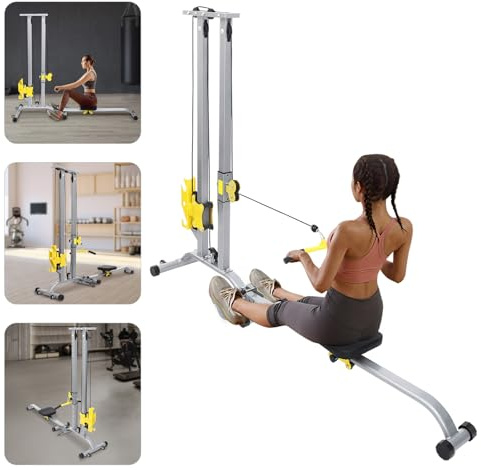 JIBIENI Multifunctional Fitness Rack, Strength Training Equipment, Home Gym Cable Machine, Foldable Workout Station ;220.46lbs Cushion Load; 64.315.780.7in Size (Silver)