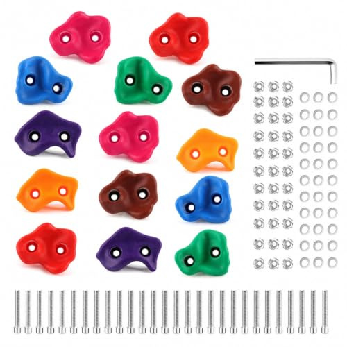 Shyllin Prise Escalade Enfant, 15 Pcs Pierres d'escalade pour Enfants, pour Tour de Jeu et Mur d'escalade, avec Vis de Fixation, Capacité de Charge Jusqu'à 80 Kg