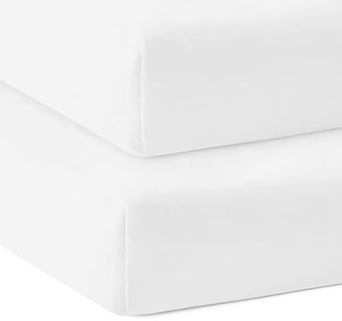 Bloomsbury Mill - Sábanas bajeras de Punto Liso Suave - 100% Algodón Orgánico Puro - Blanco - 60 cm x 120 cm - para Cuna - Juego de 2