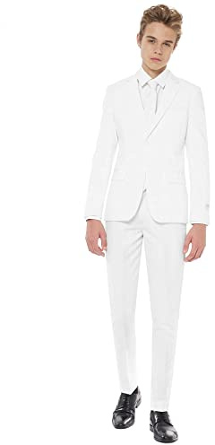 Opposuits Teen Boys Suit Set - Slim Fit Kids Formal Outfit with Blazer Pants Tie – Wedding, Easter, Prom, Ring Bearer, Party - White - Size: 10 Years