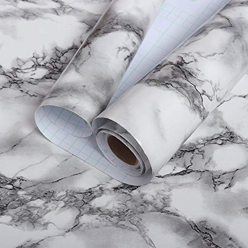 VEELIKE Marble Wallpaper Sticky Back Plastic Grey Marble Effect Worktop Covering Self Adhesive Contact Paper Waterproof Oil Proof Film for Counter Table Desk 40cm x 300cm