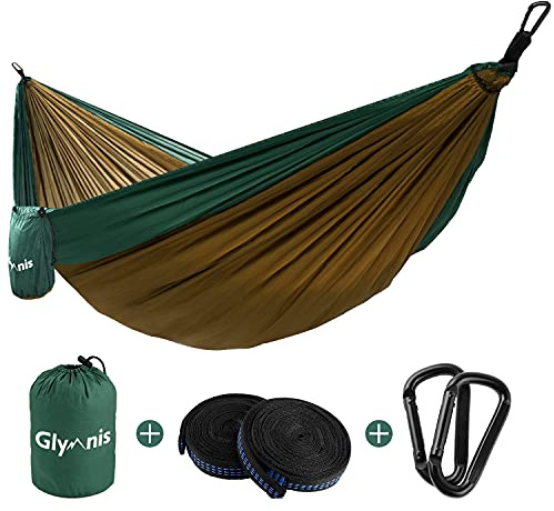 Glymnis Camping Hammock for 2 Person Nylon Lightweight Portable Double Hammock with Straps for Camping Backpacking Beach Garden