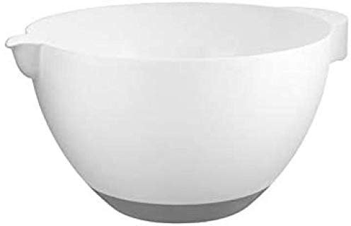 Large Plastic Mixing Bowl 3LTR with Non-Slip Rubber Base Pouring Spout Lip & Handle for Baking Cooking Salad Kitchen Serving (Grey)