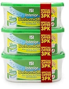 151 INTERIOR DEHUMIDIFIER 3 X 250ML PACKS FRAGRANCE FREE,3x250ml