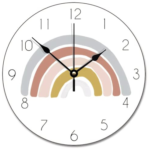 ArogGeld Rainbow Boho Clock for Classroom Nursery Decor Colorful Kids Wall Clock Personalized Silent Non Ticking Wooden Clocks Battery Operated Esay Read for Playroom Kids Room School Gift for Teacher