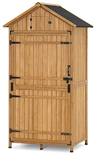 MCombo Large Outdoor Storage Cabinet with 3 Adjustable Shelves, 82 Inches Tall Storage Shed, Wood Garden Shed with Locks for Patio Yard Lawn, 1970
