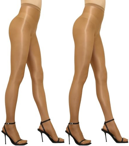 GOCBOBO Damen Glänzend Strumpfhose Hohe Elastizität Tanzstrumpfhose 70 Denier Footed Hohe Taille Strumpfhosen für Damen Braun+Braun