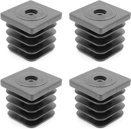 Design61 4 x gängplugg justerbar plugg fotlock plug-in uttag för fyrkantiga rör 40 x 40 mm med M10 inre gänga lastkapacitet för väggtjocklek 1,5–2 mm
