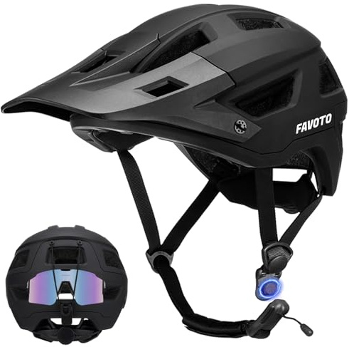 Favoto Adult Mountain Bike Helmet for Men & Women, Magnetic Buckle MTB Helmet with Removable Visor, Lightweight for Commuting & Off-Road Cycling, Balck