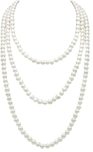Collar de Perlas Mujer,150cm Collar Perlas Largos,Accesorios Años 20,Blanco Perlas Mujer