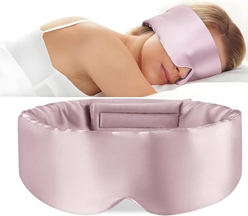 Silk Sleep Mask for Side Sleeper, Eye Mask Sleeping for Women Men 100% Pure Mulberry Silk, Face-Hugging Padded Eye Cover for Sleeping with Adjustable Band Pink