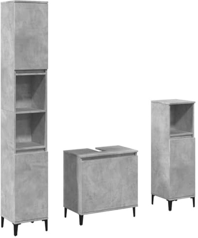 vidaXL 3-TLG. Badmöbel-Set Betongrau Holzwerkstoff, Badmöbelset, Badezimmerschrank, Badezimmer Hochschrank, Badmöbel, Badezimmer Unterschrank