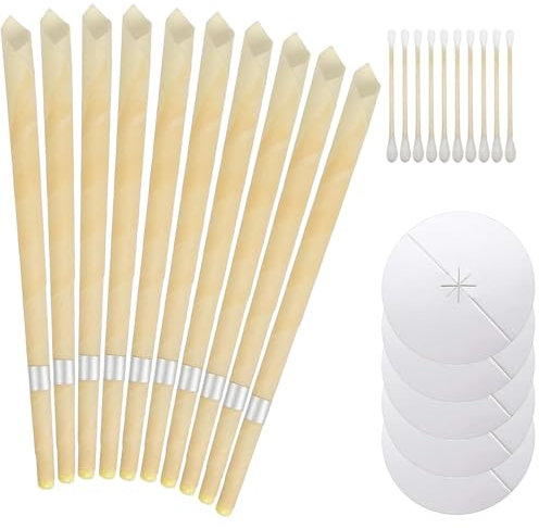 Ear Candles for Wax Removal, 10 PCS Ear Candles for Relieve Ears, Hopi Ear Candle Kit with 5 Protective Disks+10 Cotton Swab, Hopi Ear Candles UK, Earwax Removal Candling for Ear Cleaning