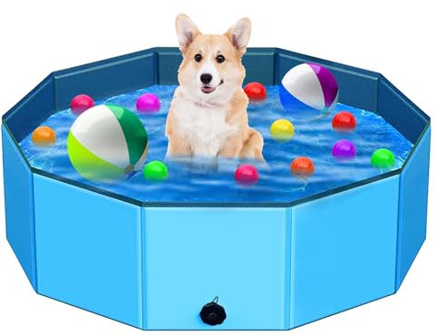 STUDESK Foldable Dog Pool,39 Collapsible Dog Kids Swimming Pool for Backyard, Portable Kiddie Pool Hard Plastic,Multifunction Ball Pit Pets Bathing Tub for Kids Baby Toddler Dog