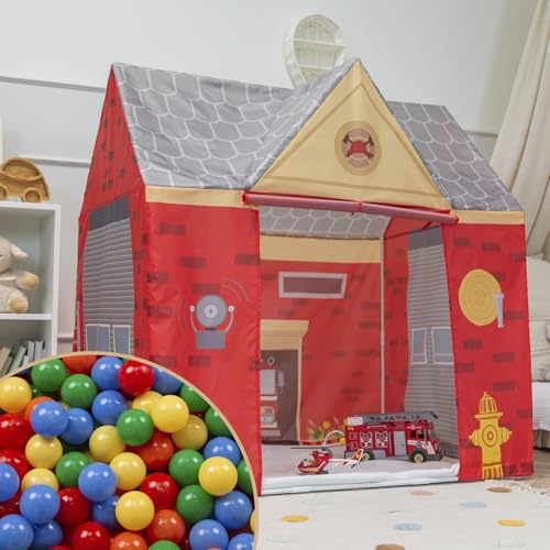 Selonis Tenda Stazione Dei Pompieri Per Bambini Con 100 Palline Casetta Da Gioco Con Design Realistico Ideale Per Interni Ed Esterni Per Stimolare L'immaginazione