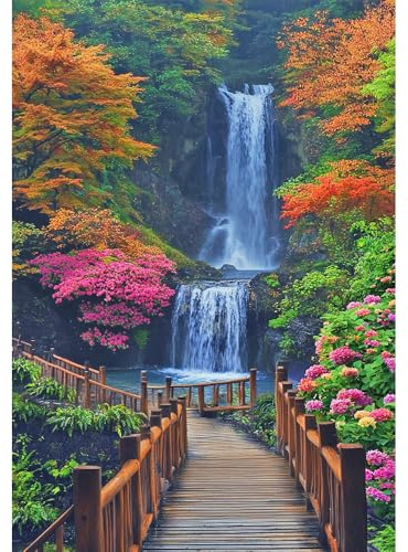 DCIDBEI DIY Diamond Painting Waterfall 40 x 50 cm Diamond Painting Wild Waterfall Diamond Painting Pictures Large Nature Waterfall Diamonds Painting by Numbers Diamond Painting Flowers Landscape